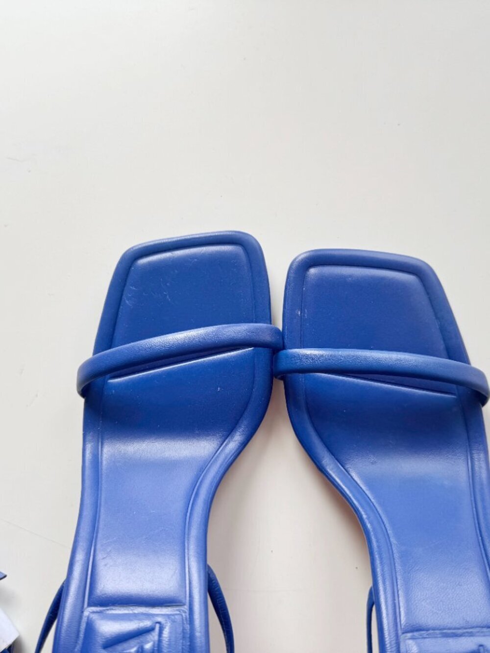 NWOT ZARA Blue Leather Square Toe Strappy High Heel Wraparound Sandals, Size 35 - Picture 6 of 14